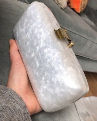 Vintage White Pearl Lucite Plastic Clutch Purse Handbag