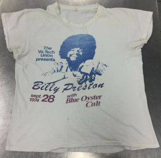Vtg 70s Billy Preston Blue Oyster Cult Concert Shirt Xl Virginia Tech 1974