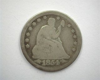 1854 - O Seated Liberty Silver 25 Cents - Huge O - Very Good Very Rare Keydate