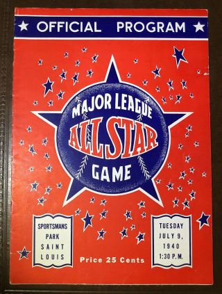 Rare 1940 Major League Baseball All - Star Game Program Sportsmans Park
