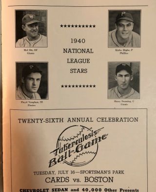 RARE 1940 Major League Baseball All - Star Game Program Sportsmans Park 2