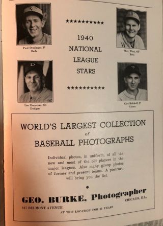 RARE 1940 Major League Baseball All - Star Game Program Sportsmans Park 3