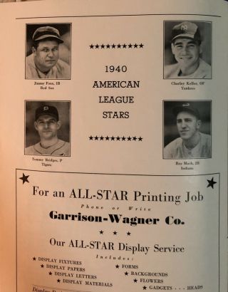 RARE 1940 Major League Baseball All - Star Game Program Sportsmans Park 5