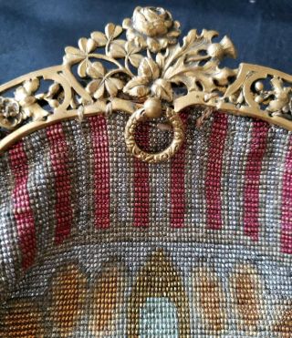 Made in France Antique Beaded Evening Bag w/Fringe,  Metal Frame,  Chain Handle 5