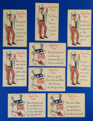 Vintage " Uncle Sam Says.  " Postcards (9) A/s H.  Bonte - Quotes Of Peace