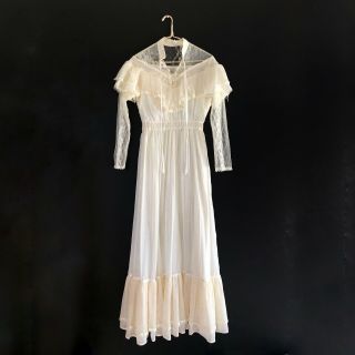 Vintage Gunne Sax By Jessica Cream Lace Prairie Boho Wedding Dress Maxi Size 9