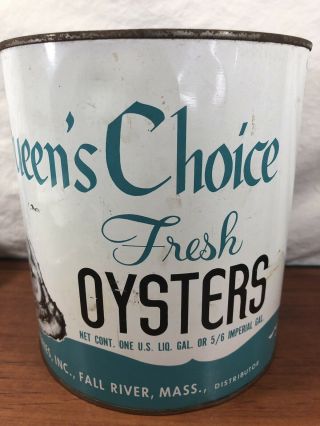 Vintage Antique Queen’s Choice Oysters Old Advertising Tin Can Falls River,  MA. 3