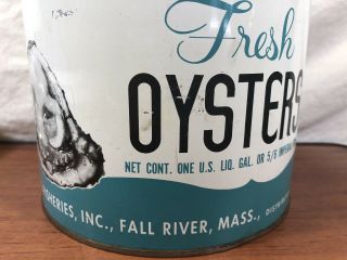 Vintage Antique Queen’s Choice Oysters Old Advertising Tin Can Falls River,  MA. 5