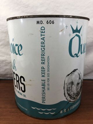 Vintage Antique Queen’s Choice Oysters Old Advertising Tin Can Falls River,  MA. 7
