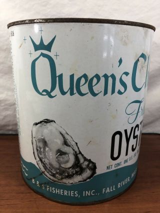 Vintage Antique Queen’s Choice Oysters Old Advertising Tin Can Falls River,  MA. 8