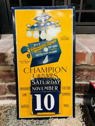 Early Vintage Champion Light Bulbs Tin Sign Not Porcelain