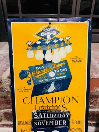 Early Vintage Champion Light Bulbs Tin Sign Not Porcelain 2