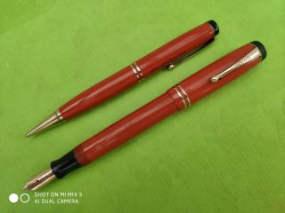 Parker Duofold Senior Vintage Fountain Pen Set - Red,  Streamline Model 1930s
