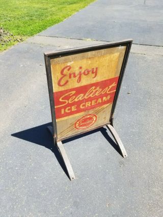 Vintage 50’s Enjoy Sealtest Ice Cream Shop Store Sidewalk Sign W/bracket Rustic