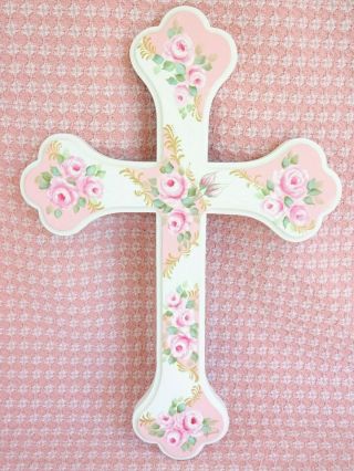 byDAS MOST LOVELY ROSE CROSS EVER hp hand painted chic shabby vintage cottage 3