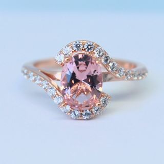 14k Rose Gold 3.  9ct Oval Cut Pink Morganite Halo Vintage Promise Ring For Her