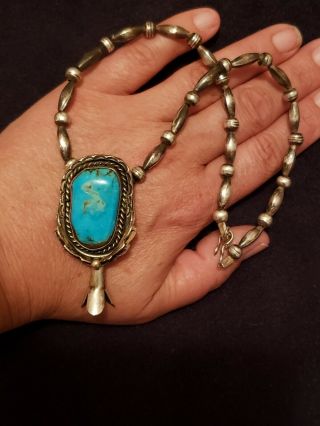 Vintage Sterling Silver Navajo Turquoise Native American Squash Blossom Necklace