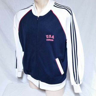 Vtg 1984 Adidas Track Jacket Olympics Usa Spell Out Coat Trefoil Colorblock Xl