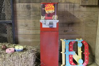 Vintage Hot Nuts Peanut Vending Machine With Red Light,  Coin Operated Arcade