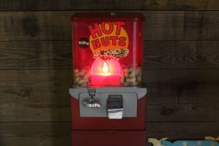 Vintage Hot Nuts Peanut Vending Machine with Red Light,  Coin Operated Arcade 4