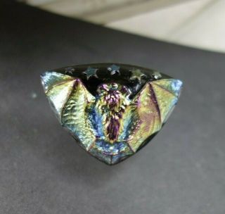 Vintage Czech Art Deco Glass Hatpin Carnival Irridized Top Vampire Bat