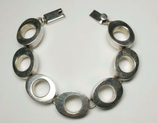 Heavy Vintage Mid Century Modernist Sterling Silver Circles Link Bracelet