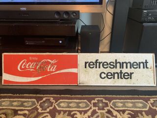 Vintage Coca Cola Refreshment Center Sign Soda Pop Gas Station 1960s Metal Sign