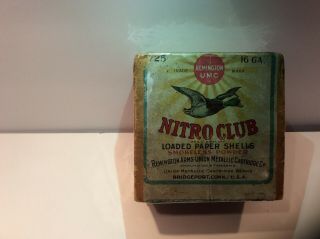 Remington Vintage Nitro Club Empty Shotgun Shell Box 16 Gauge.  Steel Lined
