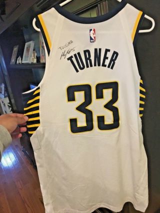 18 - 19 Indiana Pacers Myles Turner GAME WORN signed jersey Rare auto Nike 4