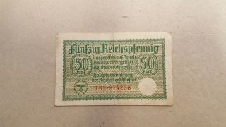 Ww2 Nazi Germany 50 Reichspfenning (0.  5 Reichmark) Banknote 162 - 974206