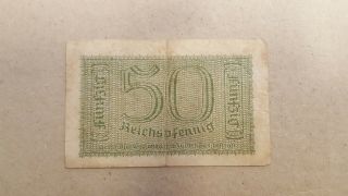 WW2 Nazi Germany 50 Reichspfenning (0.  5 Reichmark) banknote 162 - 974206 2