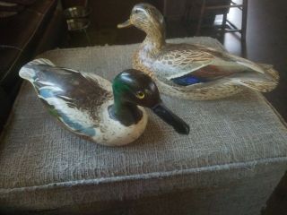 Vintage Hand Carved By Kenneth Adkins Wooden Duck Decoys.