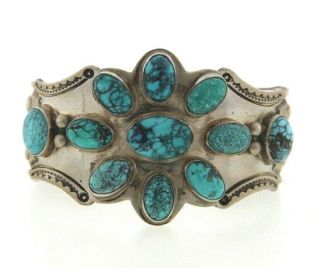 Vintage Sterling Silver Native American Spiderwebturquoise Cuff Bracelet,  Signed