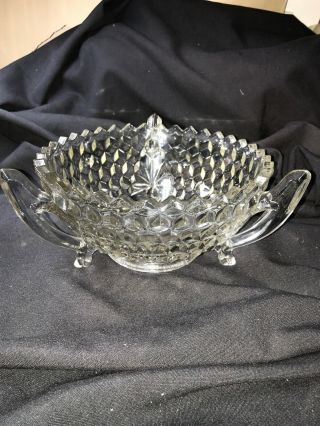 Rare Vintage Fostoria American Crystal 3 Handled Footed Trophy Serving Bowl