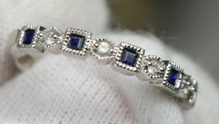 Ladies Vintage 14k White Gold Diamond And Sapphire Ring