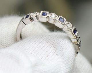 Ladies Vintage 14K White Gold Diamond and Sapphire Ring 2