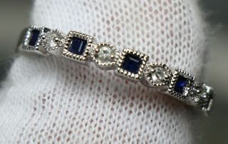 Ladies Vintage 14K White Gold Diamond and Sapphire Ring 4