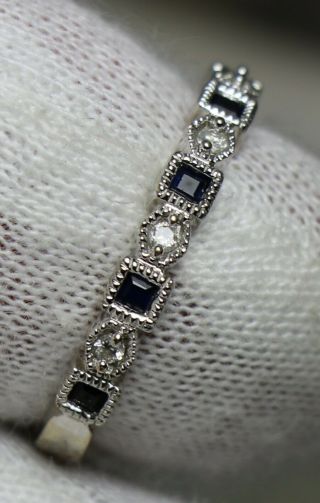 Ladies Vintage 14K White Gold Diamond and Sapphire Ring 5