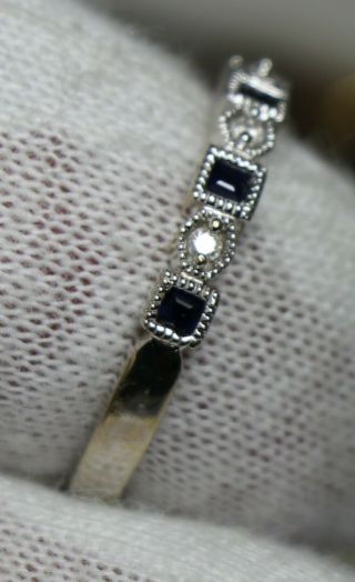 Ladies Vintage 14K White Gold Diamond and Sapphire Ring 6