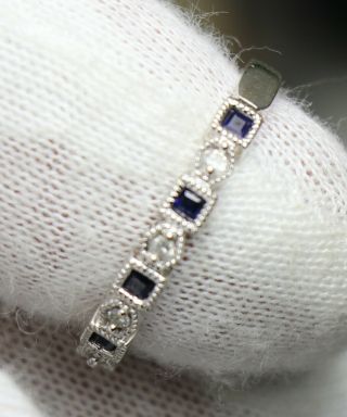 Ladies Vintage 14K White Gold Diamond and Sapphire Ring 7