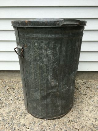 Vintage Galvanized Metal Trash Garbage Waste Can with Handles and Lid 20 Gallon 2