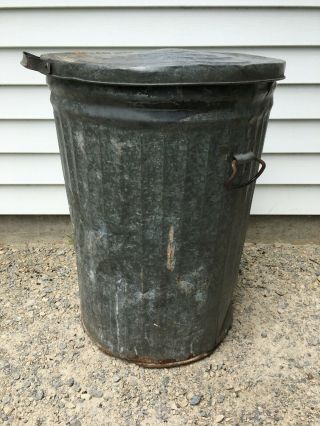 Vintage Galvanized Metal Trash Garbage Waste Can with Handles and Lid 20 Gallon 3