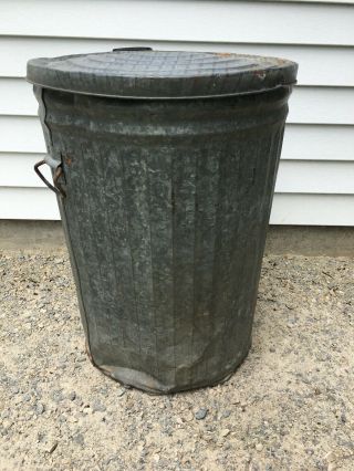 Vintage Galvanized Metal Trash Garbage Waste Can with Handles and Lid 20 Gallon 4