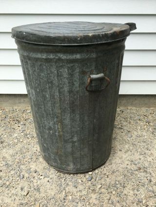 Vintage Galvanized Metal Trash Garbage Waste Can with Handles and Lid 20 Gallon 5