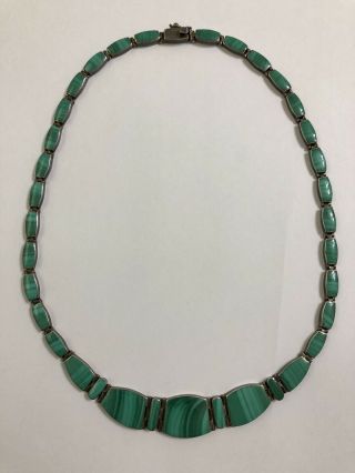 Vintage 950 Silver Malachite Choker Necklace 17.  5” 19.  5 Total Length