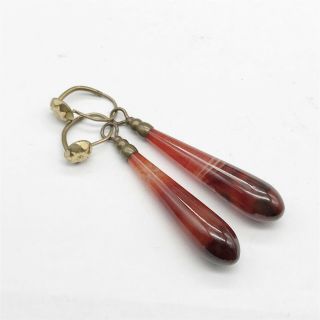 Victorian Pinchbeck Ladies Red Scottish Agate Clip On Earrings