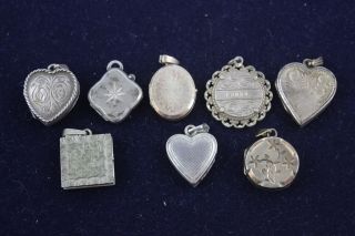8 X Vintage.  925 Sterling Silver Lockets Inc.  Engraved,  Floral,  Hearts (40g)