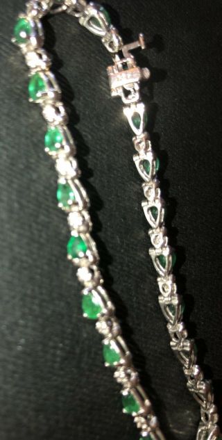 Vintage 14k White Gold Emeralds & Diamonds Tennis Bracelet,  8.  7 Gr.  7” L 4
