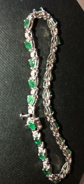 Vintage 14k White Gold Emeralds & Diamonds Tennis Bracelet,  8.  7 Gr.  7” L 5