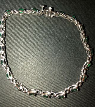 Vintage 14k White Gold Emeralds & Diamonds Tennis Bracelet,  8.  7 Gr.  7” L 6